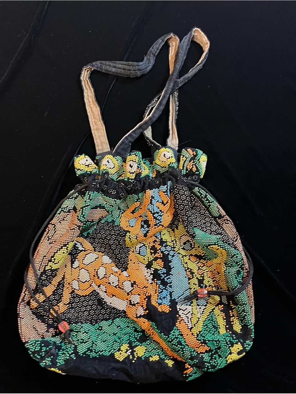 Vintage 70's 'Candy Dot' Plastic Beaded Drawstring Disney Bambi Faline Tote Bag
